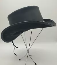 El Dorado Steampunk Leather Top Hat Buffalo Band - Gothic Hat - Motorcyclist Hat