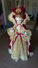 Antique 24" INFANT OF PRAGUE Statue & 7 Vestments Glass Eyes Jewel Crown