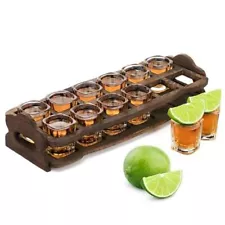 12 Shot Glass Holder Set, 2oz Shot Glass with Wood Tray, Party Serving Holder