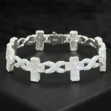 MOISSANITE VVS1 Cross Infinity Link Hip Hop Bracelet Iced Solid 925 Silver 8inch