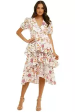 TALULAH Jasmine Vines Midi Dress Floral Ruffle Print AU Size 6 | RRP 399.00