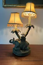 Elephant Tropical Palm Tree 17" Table Lamp Double Lights on Lamp