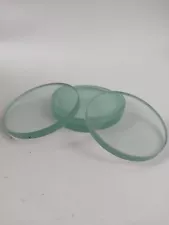 Set Of 4 Tempered Clear Glass With Green Tint 4" Drink Coasters Or For Display