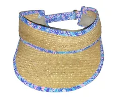 Lilly Pulitzer Sun Beach Printed Piping Straw Visor Hat Adjustable