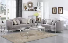 NEW Solid Wood French Country Upholstered 2PC Sofa and Loveseat Set Silver Gray