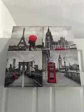 SET of 4! London Paris Theme Room Decor Wall Canvas