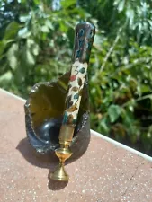 19th Century Hand Painted Ceramic And Brass Custom Tobacco Pipe Tamper