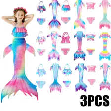 Kids Mermaid Tail Swim Costume Swimmable Bikini Set Swimsuit Swimming Costumes