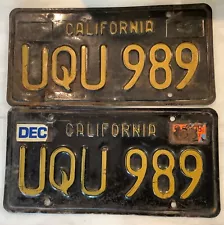 66 67 68 69 CA California Black License Plates Pair UQU 989