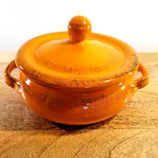 De Silva Italy Made Clay Cook Pot 8" Terracotta Oven Safe Dish Lid Handle Orange