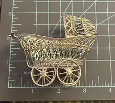 OLD VINTAGE ANTIQUE GERMAN SOFT METAL DOLL HOUSE BABY BUGGY COACH PRAM W BLUE