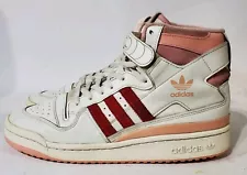 Adidas Forum 84 Shoes Mens 10 White Pink High Top Sneakers Red Stripes Strap