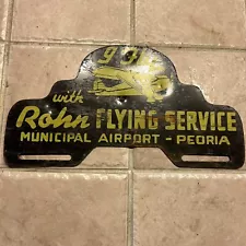 Vintage Rohn Flying Service Metal License Plate Topper Gas Plane Sign