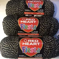 Red Heart Fiesta Yarn Lot Of 3 6012 Black E704