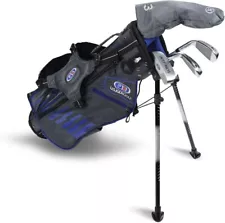 US Kids Golf Junior ULTRALIGHT 4 Club Stand Bag Set Grey/Blue Player Height 45''