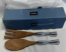 New ListingNAMBE Wooden Salad Servers Polished Aluminum Handle Hardwood New In Box Elegant