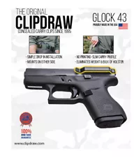 Clipdraw Belt Clip for Glock 43 43X & 48 9mm IWB Black Ambidextrous Clip Holster