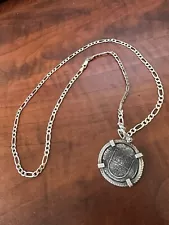 Shipwreck Treasure silver solid Pirate coin pendant with 925 Italy silver chain