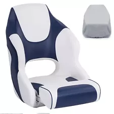 NORTHCAPTAIN Flip Up Captain Bucket Boat Seat with Seat Cover,White/Navy Blue