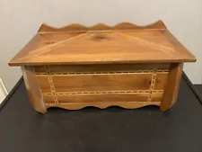 Beautifully Hand Crafted 13” Small Cedar Chest W/Inlay Normal Wear And Tear