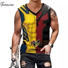 Deadpool Wolverine Tank Tops for Men Sleeveless Shirts Superhero 3D All Sizes