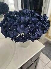 (20) Navy Blue Hydrangea Silk Faux Flowers With Stems