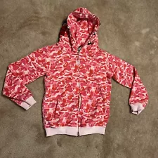 A Bathing Ape Pink Camouflage Shark Jaw Full Zip Replica Hoodie. Size Small