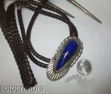 VINTAGE NAVAJO INDIAN SIGNED BB 14K STERLING SILVER BLUE LAPIS SHIELD BOLO HUGE