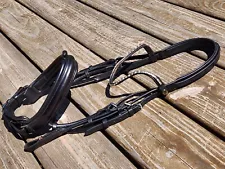 SCHOCKEMOHLE Black Padded ROLLED Crystal Brow Dressage Crank Snaffle Bridle COB