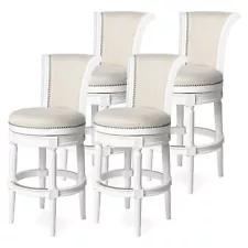 Maven Lane Pullman Kitchen Stool Natural Wood Finish w Fabric Upholstery, 4 Pack