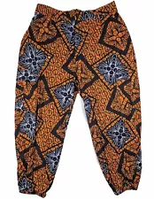 NEW OFUURE African Batik Geometric Print Jogger Pants 3XL Pockets Multicolor