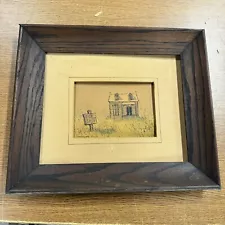 VTG Wood Framed Drawing Art Farm House For Sale Rustic Matted JM Phillips ‘71