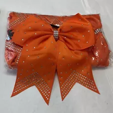 12 Pk- Rhinestone Bling 8 Inch Cheer Hair Bow with Elastic Band Cheerleading