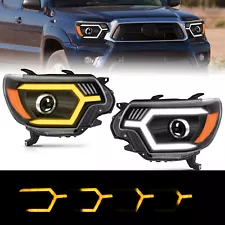 For 2012-2015 Toyota Tacoma Black Headlight Projector LED Switchback Pair w/RGB