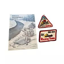 Vintage 1972 Minnesota Snowmobile Safety Manual and 2 snowmobile patches.