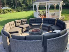 Brayden Studio Patio Furniture Set with 8 Seats, Fire Pit and Fuel Tank Holder