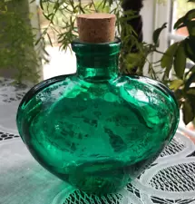 4" H X 4"W EMERALD GREEN GLASS BOTTLE W/CORK