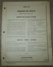 1960 Evinrude Motors Big Twin 40 Outboard Marine Parts Catalog Book Original OEM