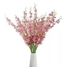 WELMATCH Pink Artificial Orchids Faux Flowers - 10 pcs 37.5 Inches Real Touch...