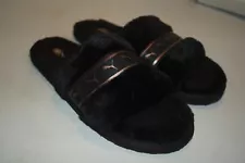 Puma Fluff Remix BX Logo Slide Slippers Women's Black Rose Gold Size 10