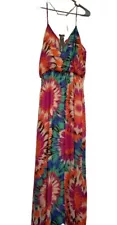 NWT! Lily Rain Multi Color Floral Lined Halter Maxi Dress Size Large