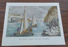 1952 Currier and Ives Print Ice Boat Race on the Hudson 15 x 12