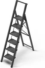 6 Step Ladder for 12 Feet High Ceiling Lightweight Aluminum Folding Step Stool c