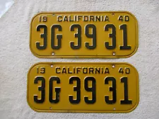 1940 California PAIR of License Plates: # 3G 39 31, CA DMV Clear