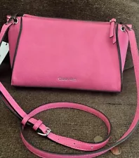 CALVIN KLEIN Reyna Crossbody Leather Hot Pink Zip Crossbody Bag