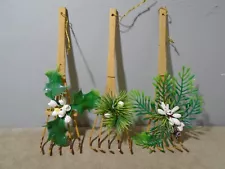 SET OF 3 DECORATED WOODEN BAMBOO GARDEN RAKES 6.25” ORNAMENTS UNBRANDED