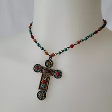 Colorful Cross Pendant Beaded Choker Fashion Jewelry Necklace Aztec Southwest