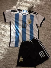 Kids Youth Lionel Messi Blue White Striped Number 10 Jersey & Shorts Size 8