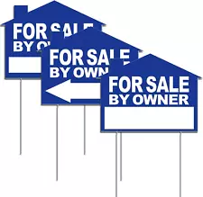 3 Pieces for Sale by Owner Yard Sign with Stakes 12 X 16 Inch Double Sided Home