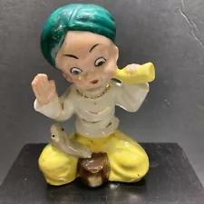 Vintage Occupied Japan 4-1/2” Ceramic Asian Snake Charmer Figurine